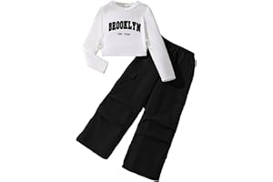 SoLu DAY8 Tracksuit Set Kids Girls Long Sleeve Pullover Sweatshirt and Cargo Pants Outfits Sets for Girls Fashion Winter Spring Comfy School Casual Athletic Sport Streetwear Age 7-12 Years