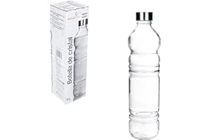 TWO TIGERS Botella de Cristal para Agua de 1 Litro. Botella con Tapón de Acero. Dos tamaños A Elegir. Botella Reutilizable, Grande, Transparente y Resistente. Apta para Nevera y Lavavajillas. (8 x 31 cm)
