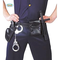NET TOYS Ceinture de Police avec Accessoires | Etui avec Menottes, Sac, Pistolet, bâton | Ceinture de Police Carnaval | Accessoires Policier