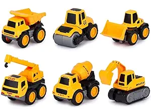 HS Enterprise 6 Pcs Engineering Pull Back Metal Toys for Kids Mini Car Vehicles Combo Set Toys for Kids Girls Boys (Construction Set of 6)