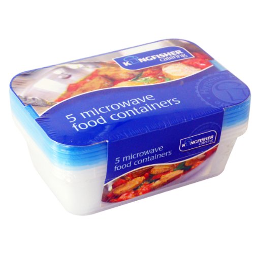 Kingfisher 5 Microwave Food Containers Blue Lids, 17 x 10.7 x 4.5 cm