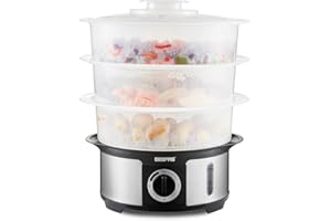 Geepas 3-Tier Food Steamer, 12L Capacity | Electric Vegetable Steamer with BPA Free Removable Baskets For Healthy Steam Cooking | 75 Minutes Timer & 1000W Power | Stainless Steel Housing