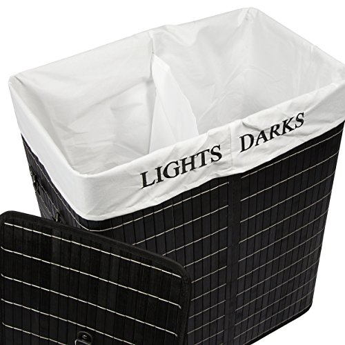 EHC Wäschekorb, rechteckig, zusammenklappbar, Bambus, 2-fach, Aufbewahrungsbox, 40 x 30 x 50 cm, schwarz - 2