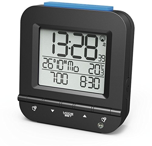 Hama Funkwecker „Dual Alarm“ (digital, 2 Weckzeiten, laut, ansteigender Weckton, sensorgesteuerte Nachtlicht Funktion, Snooze, Temperatur, Datum) Wecker schwarz - 8
