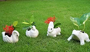 Culstreet - where craft meets culture Ceramic Hand Crafted Miniatures Swan, Pigeon, Rabbit, Frog Flower Pots, 3inch (White) - Set of 4