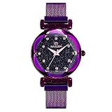 NAKZEN Damenuhr Quarz Wasserdichte Armbanduhr mit sternenförmigem Sky Dial und Diamond Casual Simple Dress Uhren für Mädchen Lila