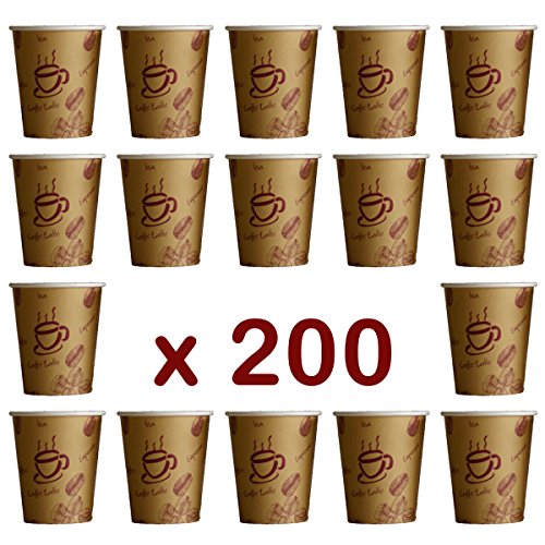 200 unidades. Coffe to go - Vasos de café reciclables resistentes al calor (200 unidades, 200 ml), diseño de granos de café con texto