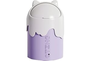 KOOMUAO Jumuao Mini Poubelle Mignonne, Poubelle Bureau avec Couvercle Poubelle De Table Portable pour Salle de Bain, Plan de Travail, Chambre, Bureau Enfant, Voiture (Violet-C)