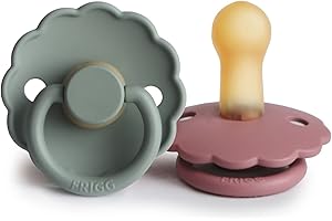 FRIGG Daisy látex chupete 2-Pack | Chupete de goma natural | Fabricado en Dinamarca | Sin BPA | Tetina simétrica tipo cereza | (Dusty Rose/Lily Pad, Talla 2 (6-18 Meses))