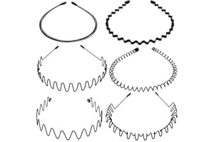 MUUZLL Hair Bands for Men, Headbands, 6 Pieces Elastic Wavy Spring Wave Hair Band, Multi-Style Black Non-slip Metal Hair Hoop, Unisex Sport Fashion Hair Band (6pc Headband)