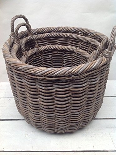 Korbset PLANTER ROUND in Grau Holzkorb Dekokorb Pflanzkorb 3-er Set - 2