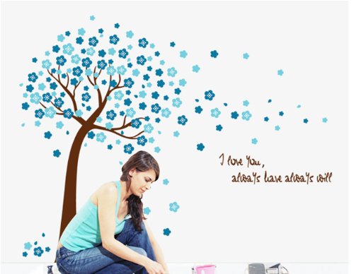 ufengke® Romantische Blaue Blume Baum Wandsticker,Wohnzimmer Schlafzimmer Entfernbare Wandtattoos Wandbilder - 2