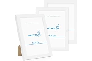 PHOTOLINI Bilderrahmen 13x18 cm Weiß MDF-Holz, 3er Set Posterrahmen, bruchsicheres Acrylglas, zum Aufhängen & Aufstellen, extra Zubehör - für Fotos, Bilder & Poster