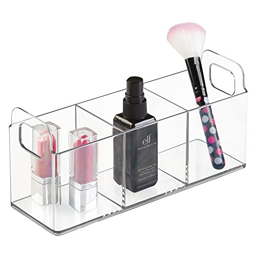 mDesign Kosmetik Organizer – Kosmetik Aufbewahrungsbox mit 3 Fächern – die perfekte Schminkaufbewahrung für Nagellack, Puder etc. – transparent