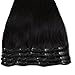 Clip in 100% Real Remy Human Hair Extensions Silky Straight Full Head 8 Pieces (18"-100g,#1B Natural Black)