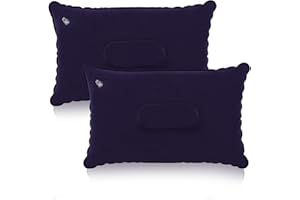 Fadcaer 2 almohadas inflables para camping, camping y viajes, almohada comprimible para viajes al aire libre para playa, pesca, picnic, playa, sol, soporte lumbar portátil (azul-morado)