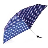 Biggdesign Moods Up Pink Polka Dot Navy Blue Manual Mini Umbrella - Wind Resistant, Lightweight, Colorful Design