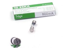 ESKA Schmelzsicherung, träge (T), aus Glas, 800°A / 250°V AC, 5°x°20°mm, 10 Stück