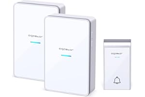 Aigostar Wireless Doorbell 36 Melodies+3 Volume Levels, 150M/500Ft, 2 Battery Opperated Receivers with Blue Light Indicator 1 Waterproof Transmitters, White Silver