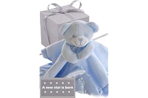 BushBaby 'A New Star Is Born' New Baby Gifts Comfort Blanket In Box | Blue Teddy Security Blanket For Boys