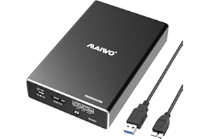 MAIWO Dual Bay 2.5'' SATA RAID Enclosure, External Hard Drive RAID Enclosure for 2.5 Inch SATA SSD HDD, RAID 0/RAID 1/Large/PM, USB 3.0 6Gbps with UASP, 16TB Capacity, Aluminum