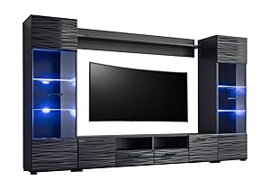 ‎MEBLE KRYSPOL MEBLE KRYSPOL Wohnwand Wohnzimmer Modica – Wohnzimmer Möbel – Wohnwand Modern – Sideboard Wohnzimmer – Wohnzimmer Schrankwand – Wohnzimmer Möbel Modern - Regal Schwarz - TV Schrank - Mehrzweckschrank