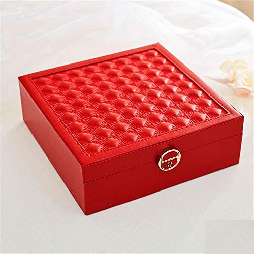 Preisvergleich Produktbild KmWDdx Aufbewahrungsbox für Schmuck Kosmetiktasche mit Multifunktionsfunktion Eingebauter Kosmetikspiegel Tragbares Mini-Design Abnehmbares Tablett@Rot