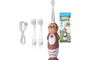 Brush-Baby WildOnes - Cepillo de dientes eléctrico recargable para niños, 1 mango, cabezal de cepillo, cable de carga USB, para edades de 0 a 10 años (mono)