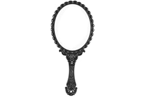 KABAKE Handspiegel, Handspiegel mit Griff, kleines Reisepaket, Kompaktspiegel, Vintage-Stil, dekorativer Make-up-Kosmetik-Geldbörsenspiegel für Mädchen und Frauen (Schwarz)