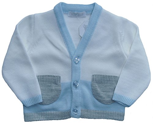 Brecrest Fashion Baby-Boys Zip Zap GG0825 Cardigan, White (White/Sky/Grey), 3-6 Months (Manufacturer Size:6 Months)