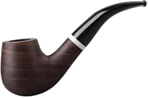 MUXIANG Wooden Tobacco Pipe, Ebony Smooth Hand Made Pipe with Imitation Ivory Decor Ring, Packed with Black Pouch wgac0024