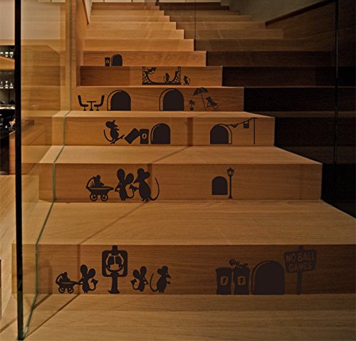 ufengke Karikatur Nette Maus Löcher Wandsticker, Kinderzimmer Babyzimmer Entfernbare Wandtattoos Wandbilder Schwarz - 3