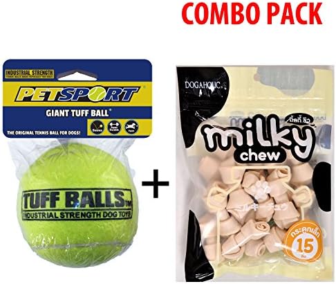 Petsport Giant Tuff Balls, 4-inch & Dogaholic Milky Chews Knotted Bone Dog Treat/Snacks (Combo Pack)