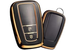 HIBEYO Keyless Autoschlüssel Hülle passt für Toyota Schlüsselhülle Silikon Schutzhülle für Toyota Prius Camry Prius Auris Aygo RAV4 Yaris Vios Corolla Fernbedienung Schlüsseletui 2Tasten-Gold Schwarz
