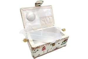 JYC CREATIVE Petite boîte à couture en bois vide doublée en tissu avec 8 compartiments, organiseur à épingles et boîte de rangement avec poignée, plateau pour accessoires, petit cœur