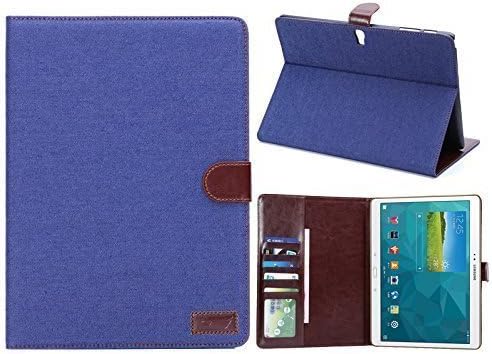 J41S Navy Blue Denim Leather Wallet Flip TPU Card Slot Stand Cover Case for Samsung Galaxy Tab S 10.5 SM-T800 (10.5")