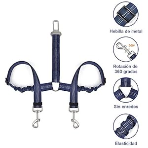 SlowTon Dog Dog Doble cinturón de Seguridad con Correa, sin enredo Pet Correa elástica Ajustable Tira Reflectante cinturón de Seguridad Separador (Azul, Cinturón de Seguridad Doble del Perro)