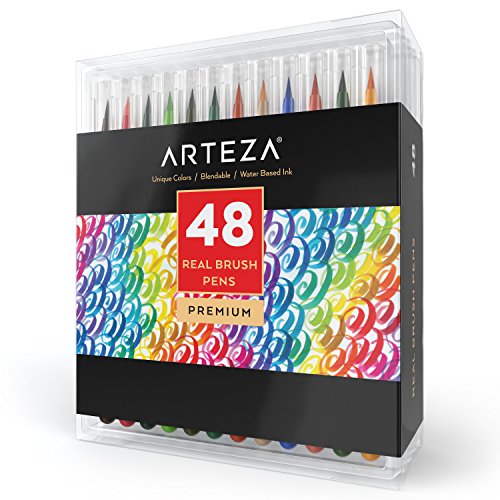 Arteza Real Brush Pen – 48 Bunte Farben - Pinselstift-Set - Vermischbare Pinselstifte - Wasserfarben-Effekt - Aquarell - Set of 48