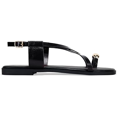 Sandalias Mujer Planas Clara De Porronet Piel Negro Para Mujer