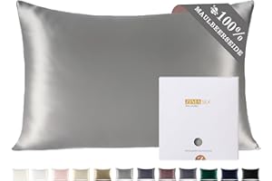 ZIMASILK Kissenbezug aus 100% Seide für Haare und Haut. Doppelseitige 19 Momme Reine Maulbeerseide Kissenhülle mit Reißverschluss, 1 Stück.(40x80 cm, Silber-Grau)