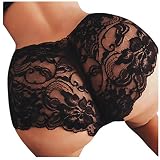 Dorical Damen Spitze Hohe Taille Hipster Panties G-String Basic Brief Slips Hüftslip Unterhose Unterwäsche Thongs Höschen verführerischen Spitzendetails Pantys S-XL Rabatt(Schwarz,Large)