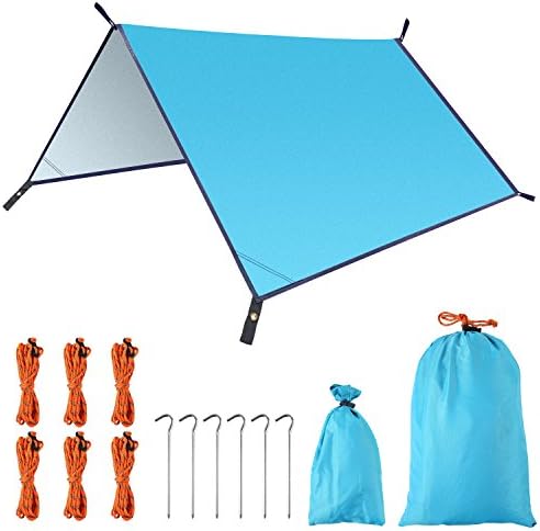femor 3m x 3m Portable Light Waterproof Fly Tent Tarp, UV Proof Nylon Ripstop Stakes and Ropes Included