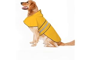 VacFreKep Lightweight,Breathable,Waterproof Hooded Dog Raincoat with Reflective Tape,With Adjustable Belly Strap and Back Drawstring Hole for Large Dogs