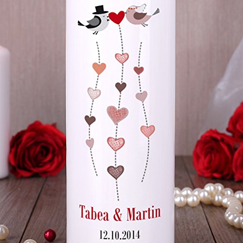 geschenke-online Kerze Stumpenkerze zur Hochzeit mit Gratis Aufdruck der Namen und Datum 250/80mm Brenndauer ca. 120 h - 2