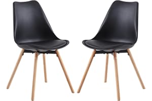 buybyroom Lot de 2 chaises de Salle à Manger rembourrées, chaises de Cuisine, Assise, Dossier, Salon, Salle à Manger, Salle de conférence, avec Bois Massif, Noir