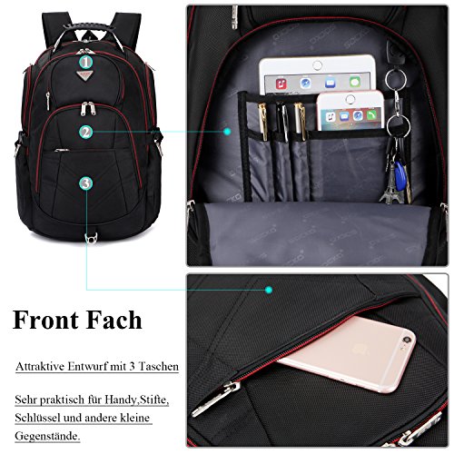 Laptop Rucksack 18,4 Zoll , SOCKO Wasserdichte Nylon Schulrucksack strapazierfähig Reisetasche Hiking Knapsack College Studenten Tagesrucksack mit Schulterreimen für 18-18,4 Zoll Laptop Notebook Computer (Schwarz) - 2