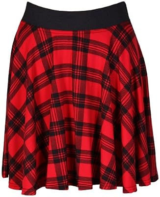 Purple Hanger - Jupe Courte Femme Matière Extensible Motif Carreaux Tartan Taille Élastique - Tartan rouge, 40-42