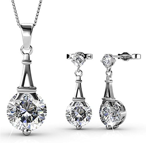 Private Twinkle 18ct White Gold Plated "Paris Love" Dangle Drop Earrings and Necklace Valentine Jewellery Set made with Crystal from SWAROVSKI Best Valentine Gift for Girls and Women with Gift Box