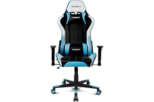 DRIFT GAMING DR175 - Silla Gaming Profesional, polipiel, reposabrazos ajustables 2D, pistón clase 4, giratoria, mecanismo de mariposa, cojín lumbar y cervical, color negro/blanco/azul