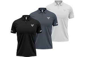 TORO ACTIVA Pack of 3 Mens Polo T Shirt Breathable and Lightweight Quick Dry 3 Button Ribbed Collar Comfortable Short Sleeve Polo Shirt